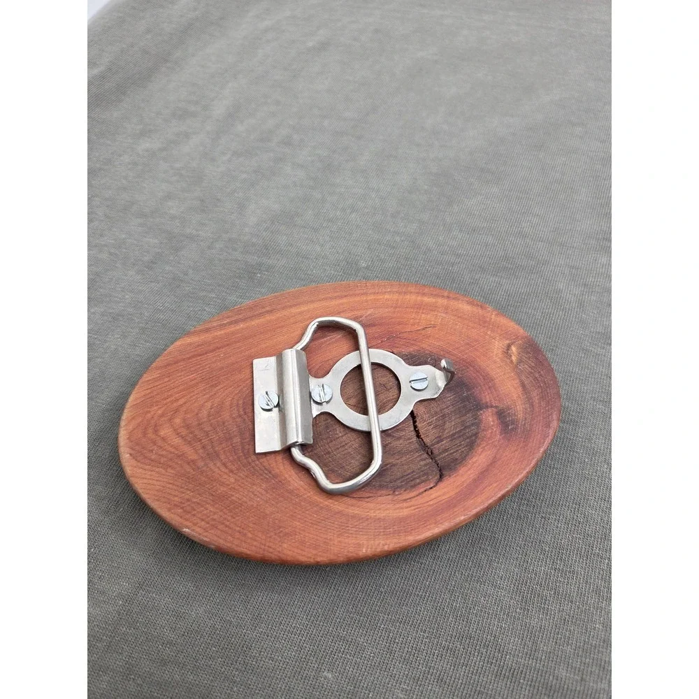 Vintage Red Cedar Wood Belt Buckle Handcrafted Natural Knot